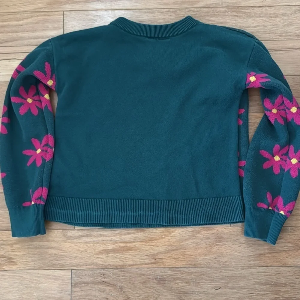 Gap Kids | dark green floral sweater | crew neck | size L